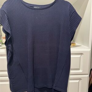 Eileen Fisher Deep Blue Ribbed Short Sleeve Top